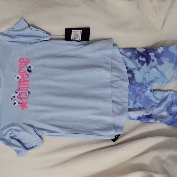 Converse Light Blue T-Shirt with Pink Logo - Picture 9 of 9